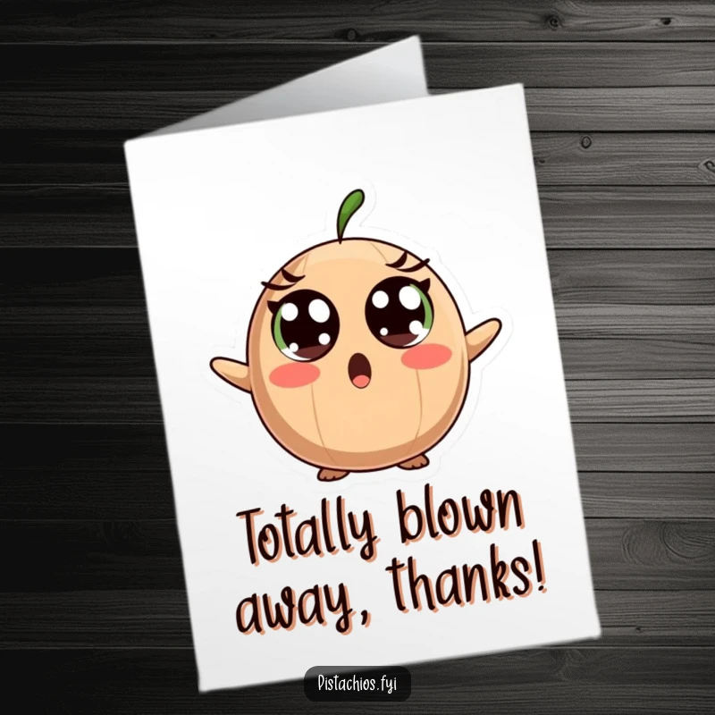 Funny Free Printable Thank You Card: Surprised brazil nut character with wide eyes, expressing thanks in a comical way.