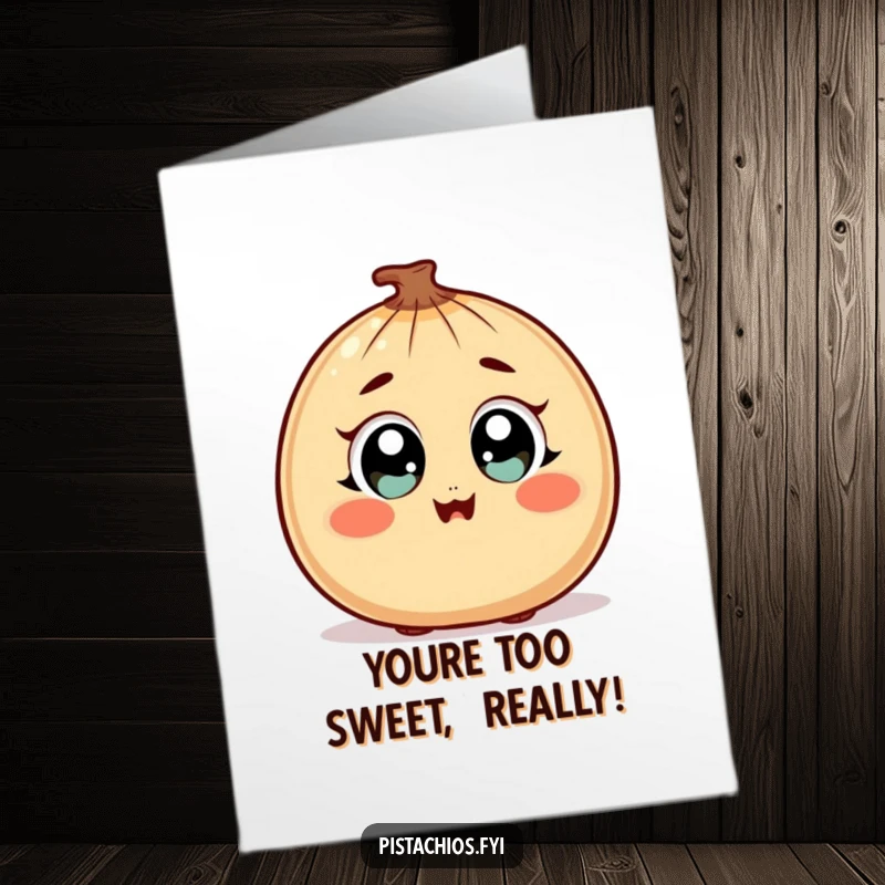 Funny Free Printable Thank You Card depicting a surprised nut with wide, happy eyes and a blush, expressing heartfelt thanks.