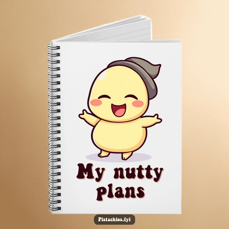 Funny notebook with a cover illustration of a winking cashew character joyfully performing a celebratory jig, inspiring nutty doodles and notes.