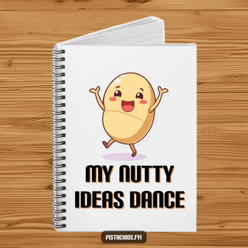 Funny nutty dance notebook, cheerful shelled nut character dancing joyfully, humorous and practical for jotting down ideas.