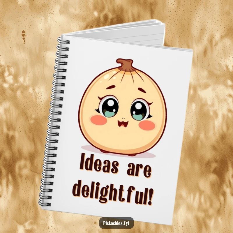 Funny Notebook featuring a surprised nut character with wide, happy eyes and a blush, ideal for humorously documenting thoughts.