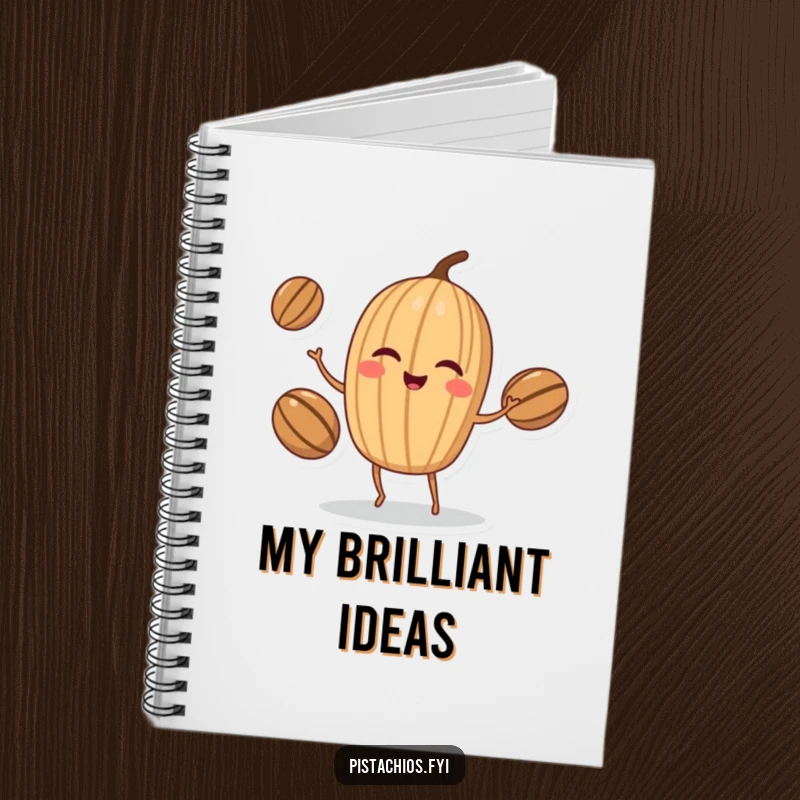 Funny Notebook: Winking walnut character juggling nuts, ideal for note-taking with a side of nutty skill and humorous inspiration.