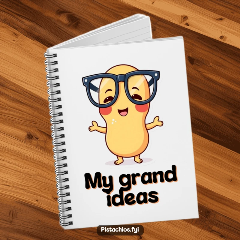 Funny notebook with a giggling peanut character in silly glasses striking a funny pose, great for jotting down humorous thoughts.