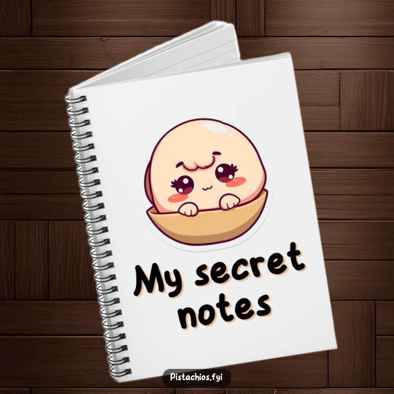 Funny Pistachio Shell Notebook featuring a winking character, ideal for jotting notes with a humorous touch.