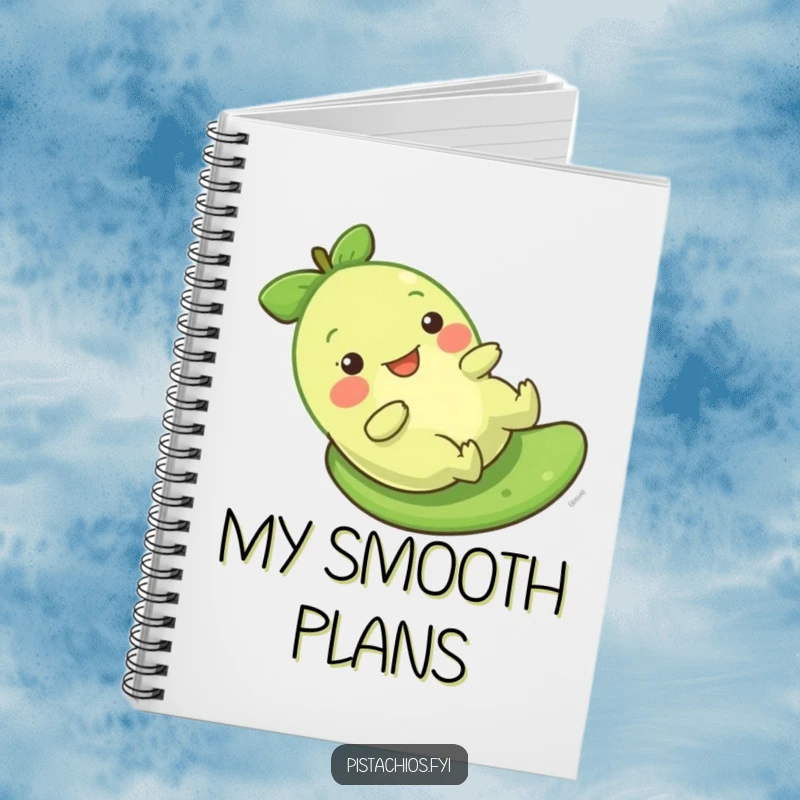 Funny Pistachio Slide Notebook featuring a character gleefully sliding, ideal for jotting notes with humor.