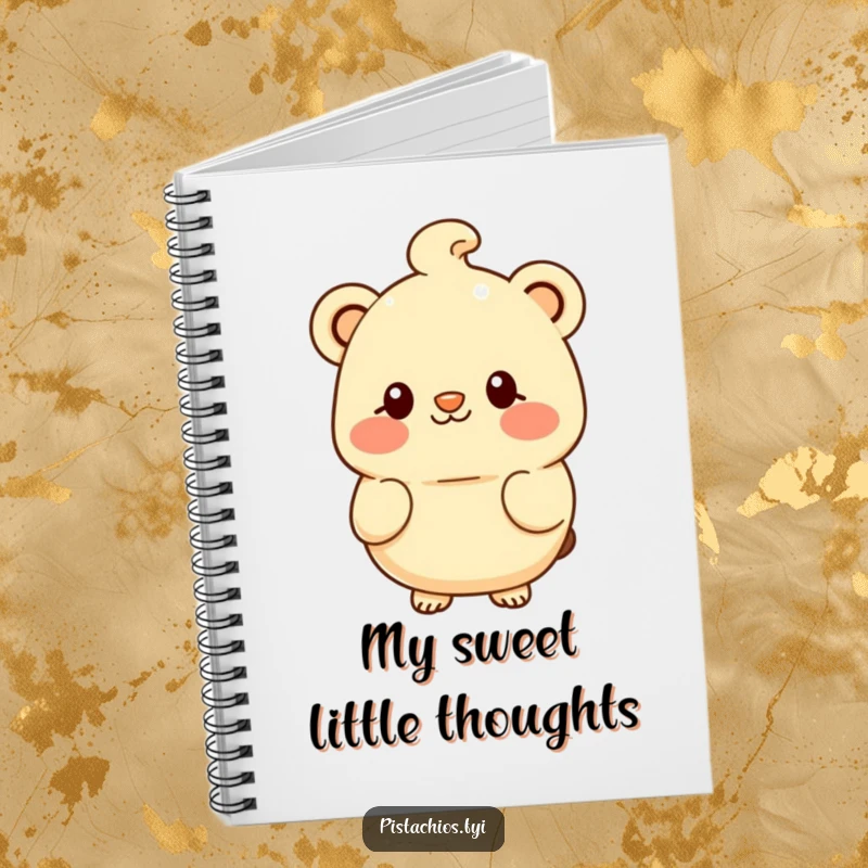 Funny notebook cover with a shyly smiling macadamia nut character, inspiring sweet thoughts and gentle notes.