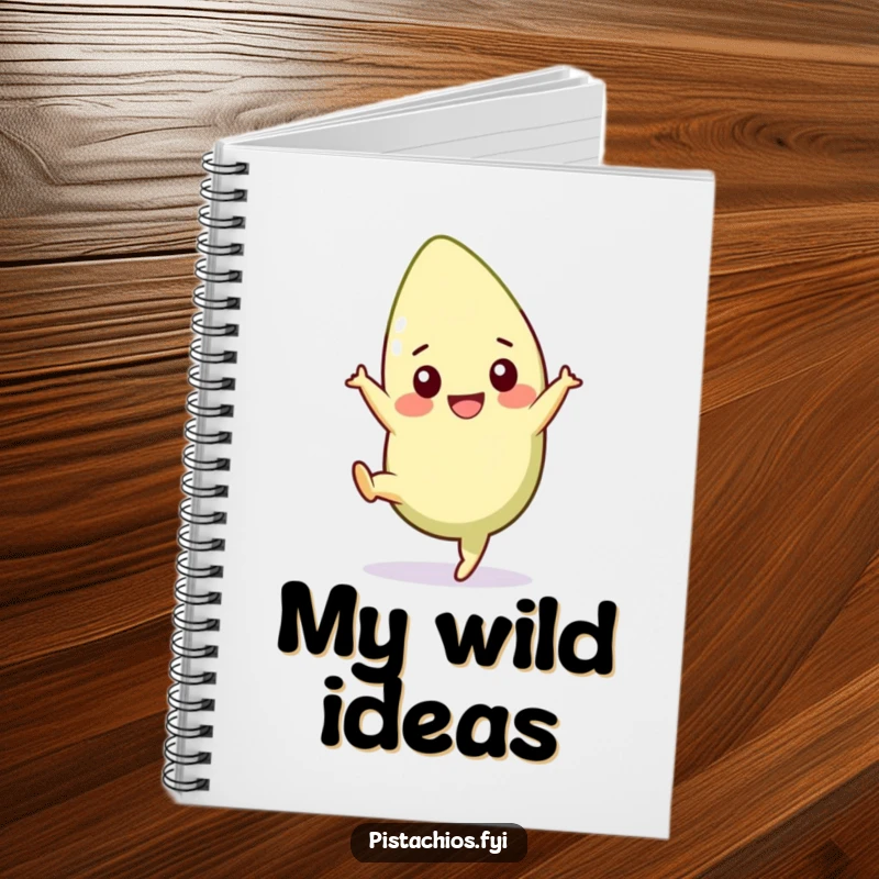 Funny pistachio notebook with a cheerful character in a cartwheel pose, designed for writing with energetic humor. A perfect funny gift.