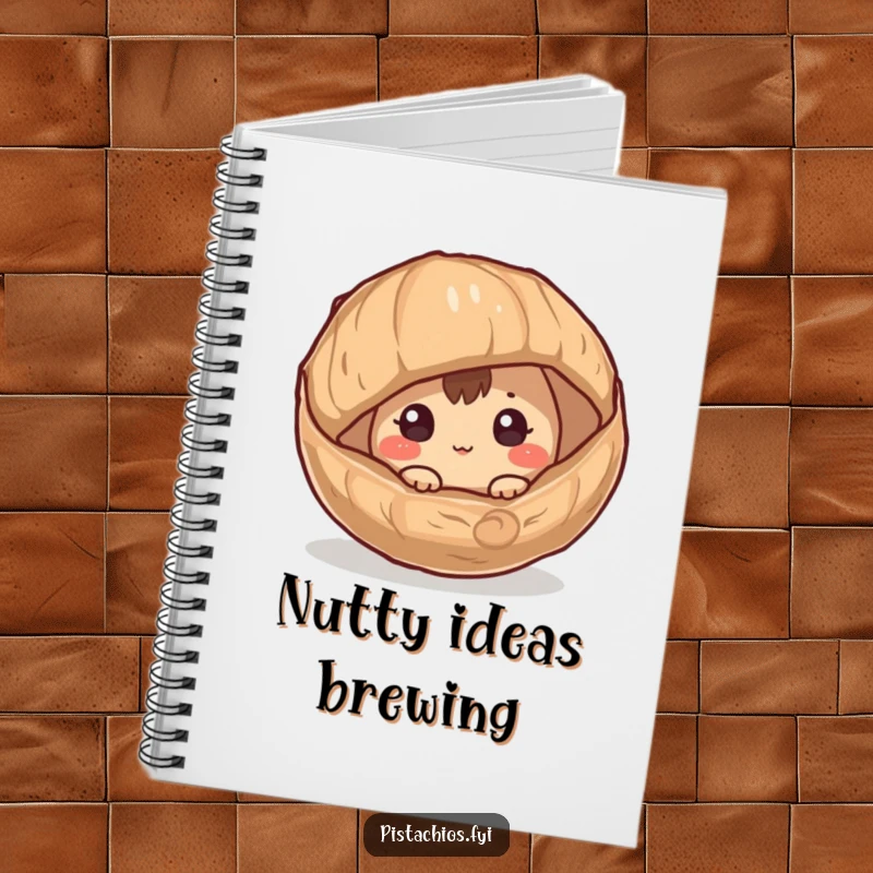 Funny Hazelnut Notebook: A curious hazelnut character peeking out from its husk, inspiring notes and doodles with a touch of nutty fun.