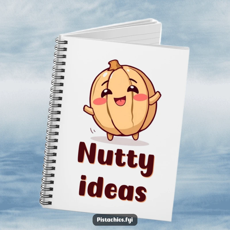 Funny notebook with a giggling walnut character rolling with glee, perfect for jotting down notes, ideas, or humorous thoughts with a nutty flair.