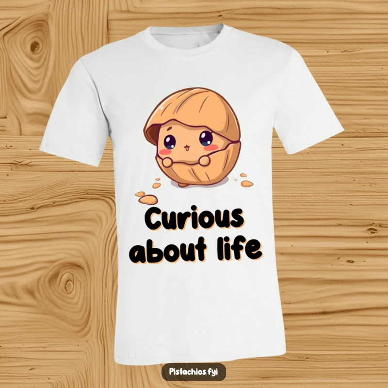 Funny T-Shirt featuring a curious pecan character peeking out of its cracked shell, inviting viewers to look closer with a playful wink.