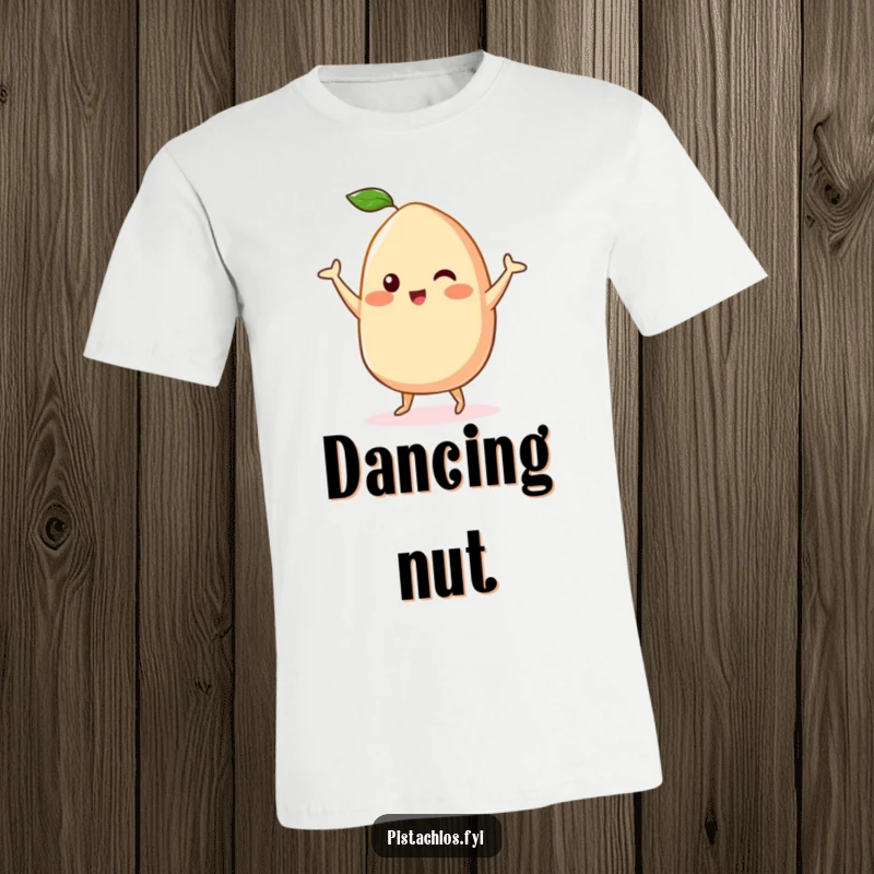 Funny Kawaii Cashew T-Shirt: A cute kawaii cashew character performing an energetic happy dance, perfect for a fun and cheerful look.