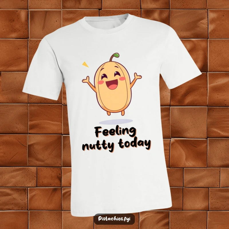 Funny nut t-shirt with an excited nut character bouncing with pure joy, perfect for anyone with a high-energy personality.