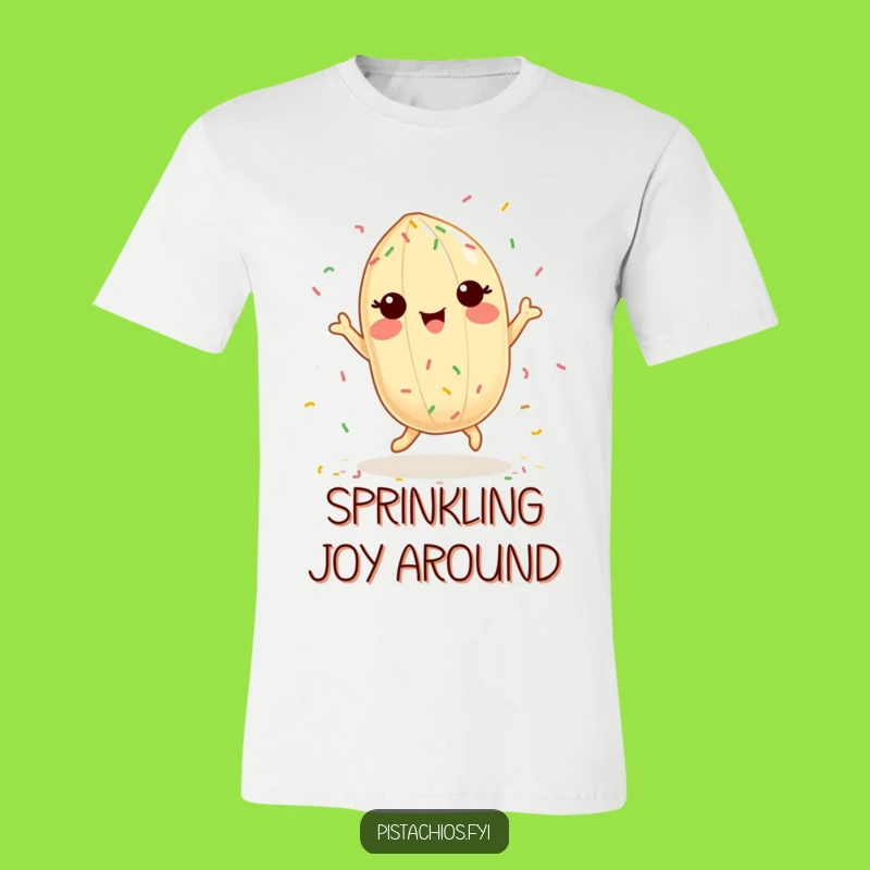 Funny Pistachio T-Shirt: Delighted Dancing Sprinkles Joy