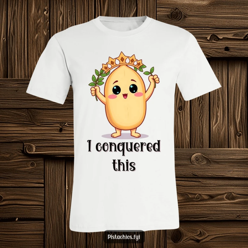 Funny T-Shirt: A triumphant nut character proudly displaying a laurel wreath, symbolizing ultimate victory and achievement.