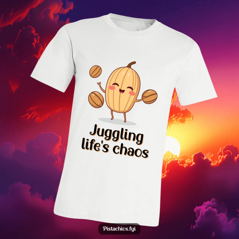 Funny T-Shirt: Winking walnut character expertly juggling three nuts, showcasing a cool, composed, and nutty performance.