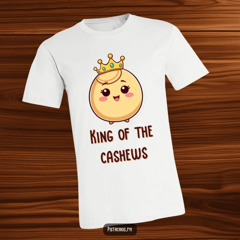 Funny crowned nut t-shirt, a happy nut character wearing a tiny crown and beaming, showcasing regal humor and confidence.