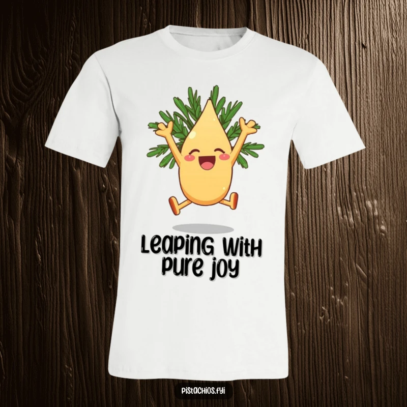 Funny T-Shirt: A Joyous Pine Nut Character Hilariously Leaping with Utter Excitement and Glee.