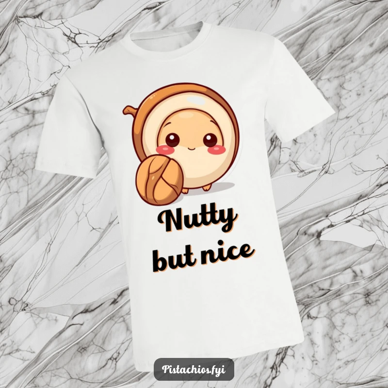 Funny Pecan T-Shirt depicting a shy pecan peeking from behind a larger nut, showcasing subtle humor and hidden personality.