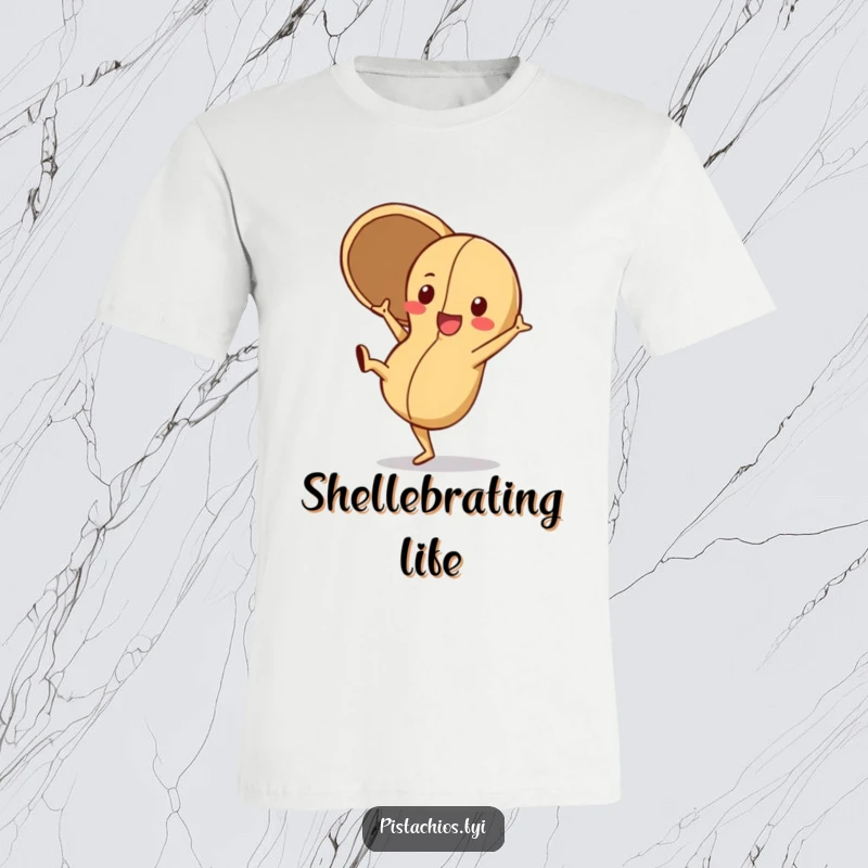 Funny T-Shirt featuring a playful peanut character doing a cartwheel with its shell open, showcasing dynamic movement and pure joy.