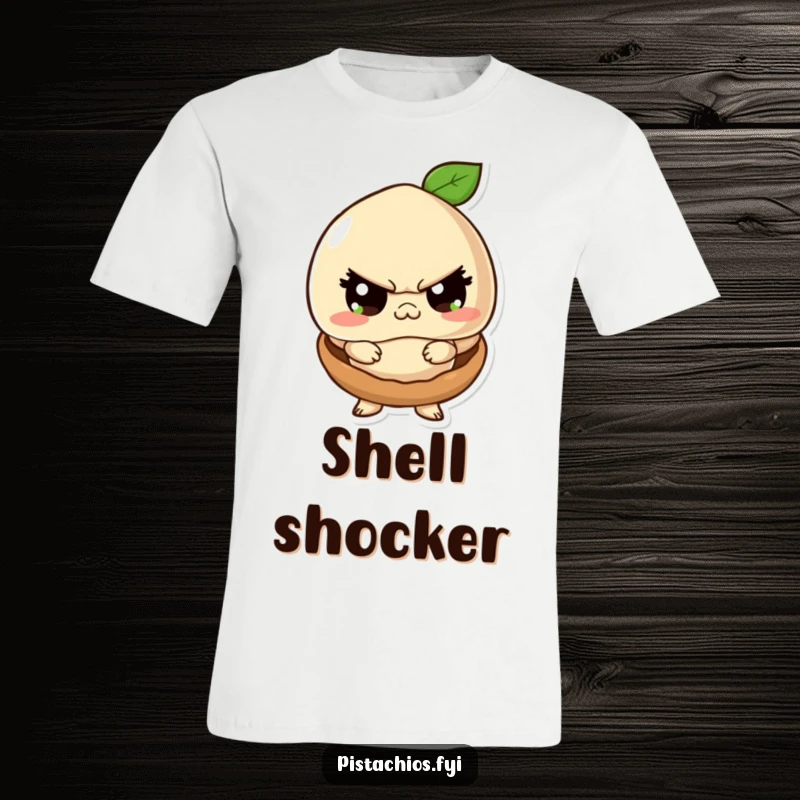 Funny t-shirt featuring a macadamia nut character trying to appear intimidating while snugly housed within its small, tough shell.