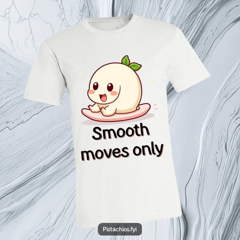 Funny T-Shirt featuring a pistachio character in mid-slide, conveying effortless fun. This apparel is perfect for expressing a playful, adventurous, and humorous attitude.