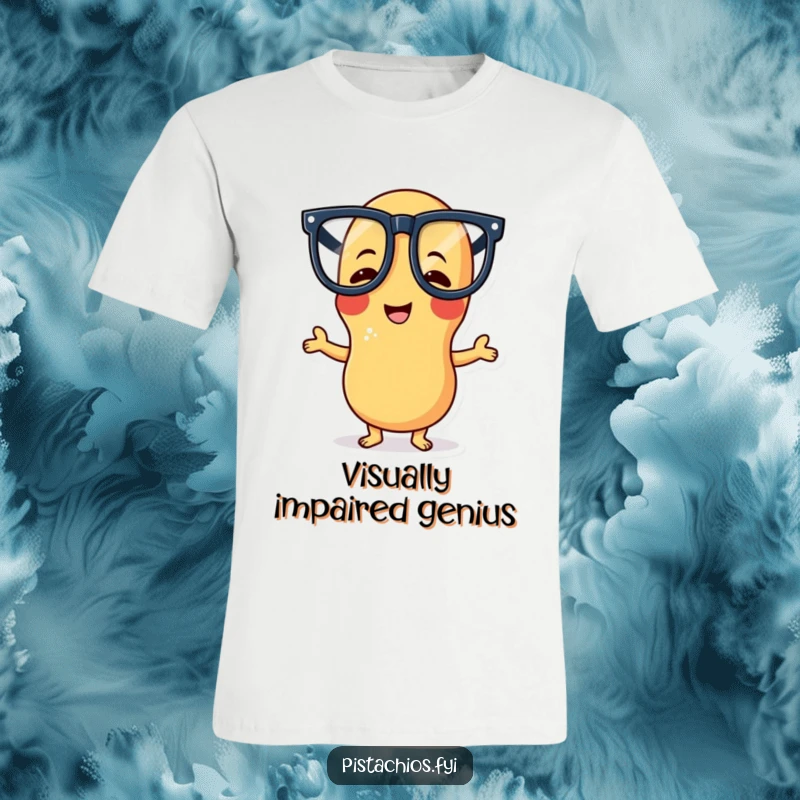 Funny t-shirt showcasing a giggling peanut character wearing oversized glasses and striking a hilariously goofy pose, perfect for casual wear.