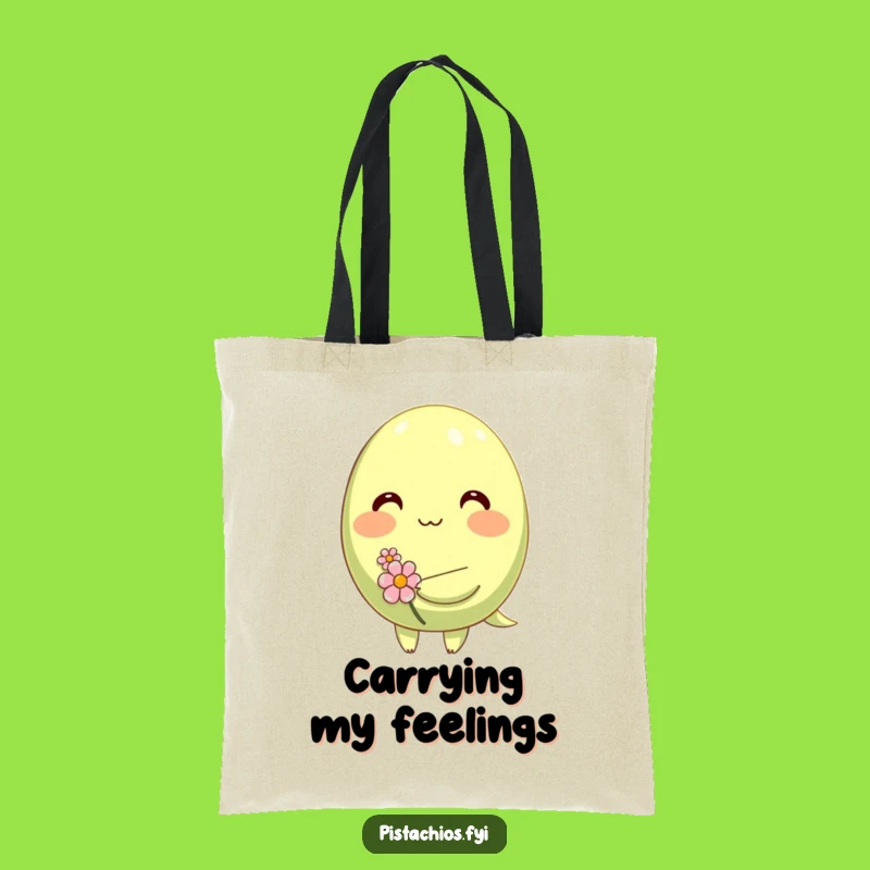 Funny Shy Pistachio Tote Bag: Stylish Blushing Nut with Flower, Great Funny Gift Accessory!