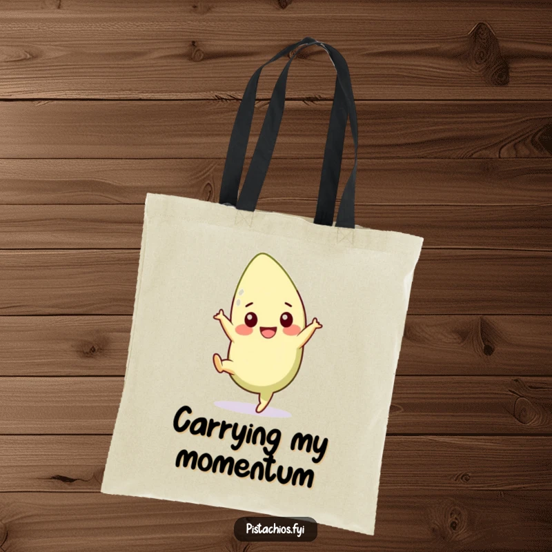 Funny pistachio tote bag featuring a cheerful character mid-cartwheel, ideal for carrying essentials with humor. A great funny gift.