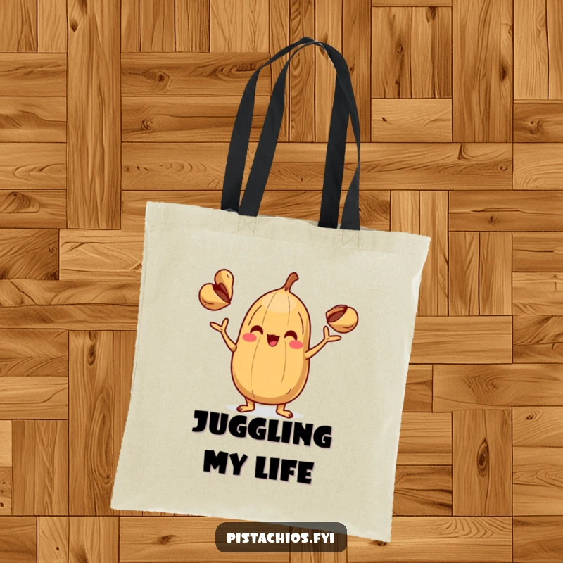 Funny Tote Bag: A playful nut character skillfully juggling multiple shells, perfect for carrying daily necessities with a humorous touch.
