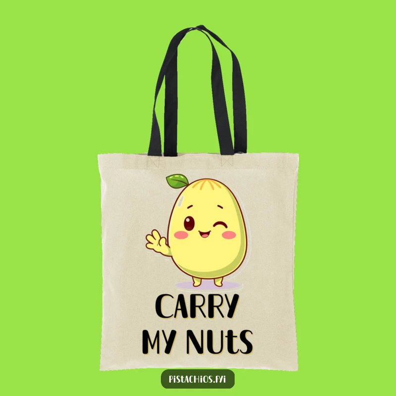 Funny Waving Pistachio Tote Bag: Carry a Smile, Nutty Character Bag, Perfect Funny Gift