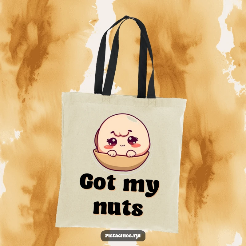 Funny Pistachio Shell Tote Bag featuring a winking character peeking out, a humorous and practical everyday bag.